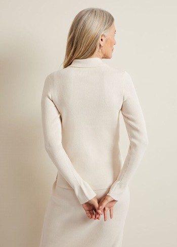 Phase Eight Irina Ribbed Button Detail Knitwear White USA | 1690274-EY